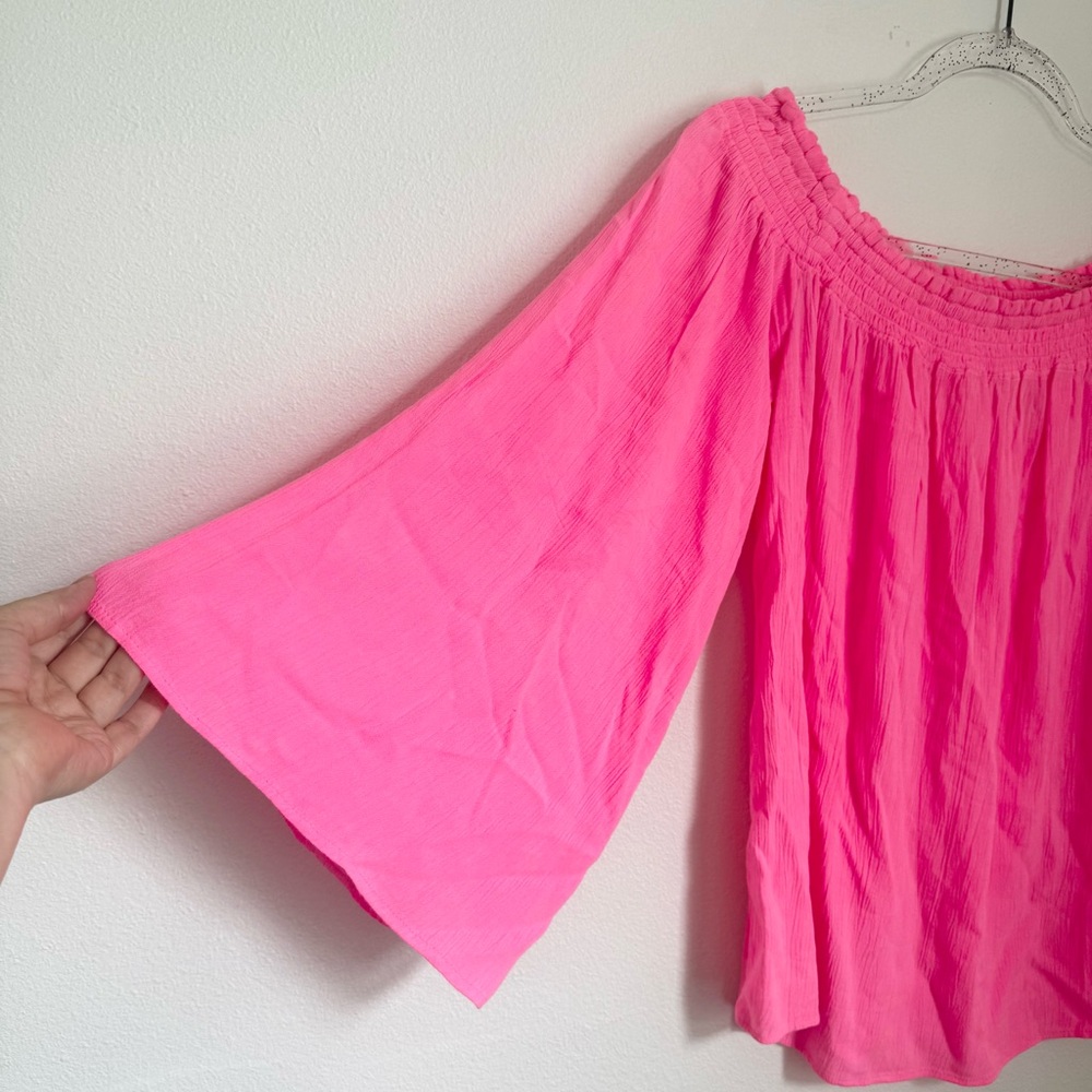 Lilly Pulitzer Pink off The Shoulder Top Blouse Summer Casual Textured Size M - Picture 4 of 9